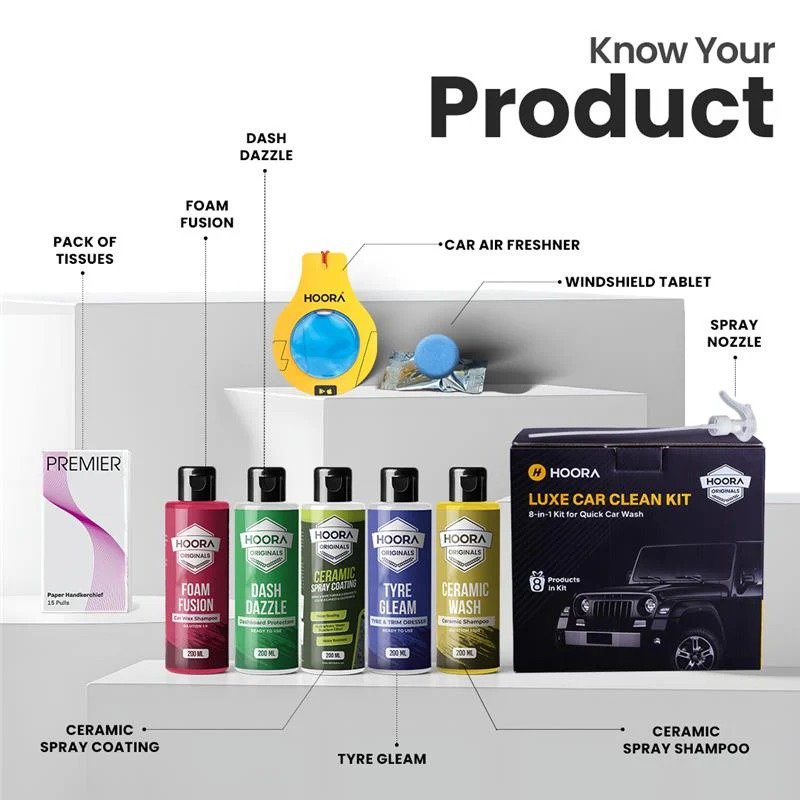 hoora premium car care kit (8 in 1 solution 200ml each)
